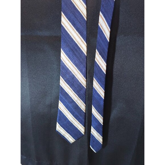 Vintage Lilly Dache Paris-Los Angeles Blue & Beige Striped Silk Tie - Picture 8 of 12